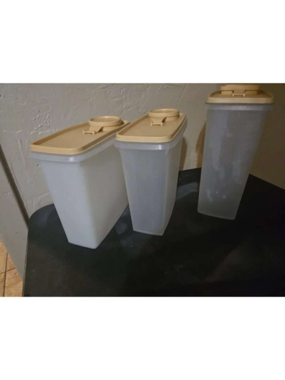 One Tupperware Cereal Canister 469-15 & Two Jr Cereal 499-3 All W/ Pour Lids